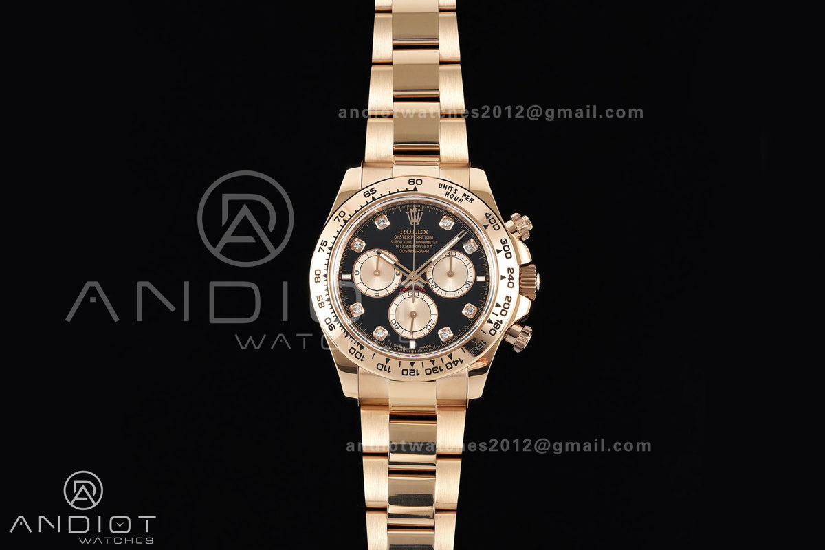 Daytona 126505 RG UFO 1:1 Best Edition Black/RG Diamonds Dial on RG Bracelet UF4131 (Free Sprung)
